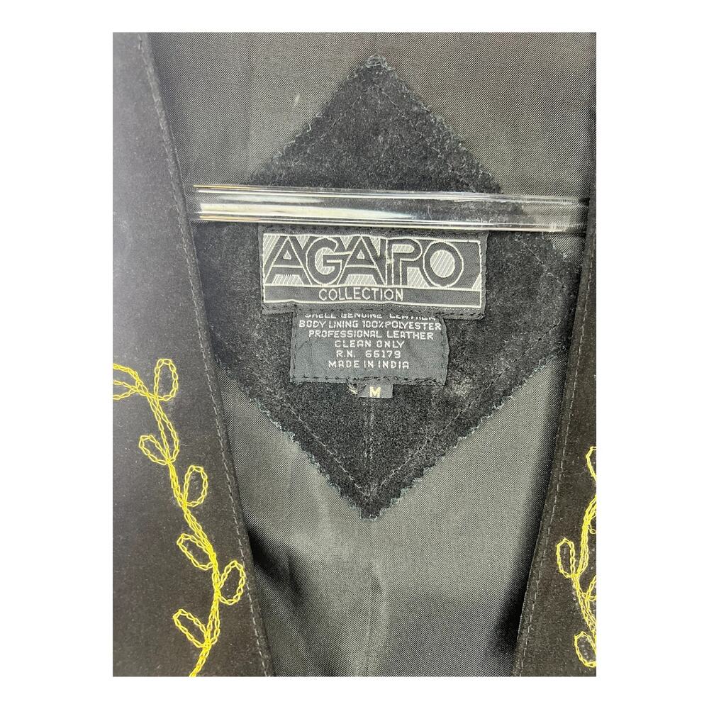 Vintage Y2K Agapo Embroidered Leather Vest Suede Folk Boho Medium - Picture 4 of 5